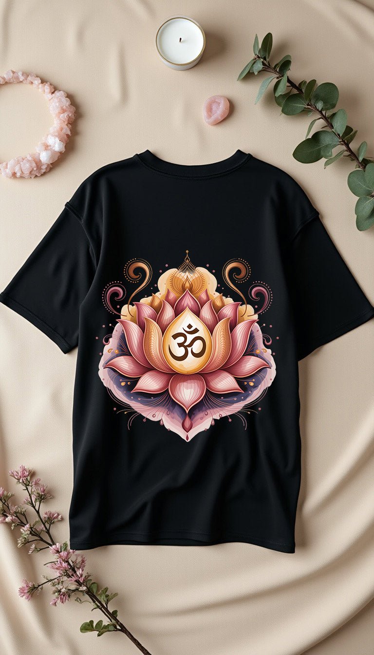 Lotus Om Symbol - Cosmic Flow Oversize Shirt - Lunaura