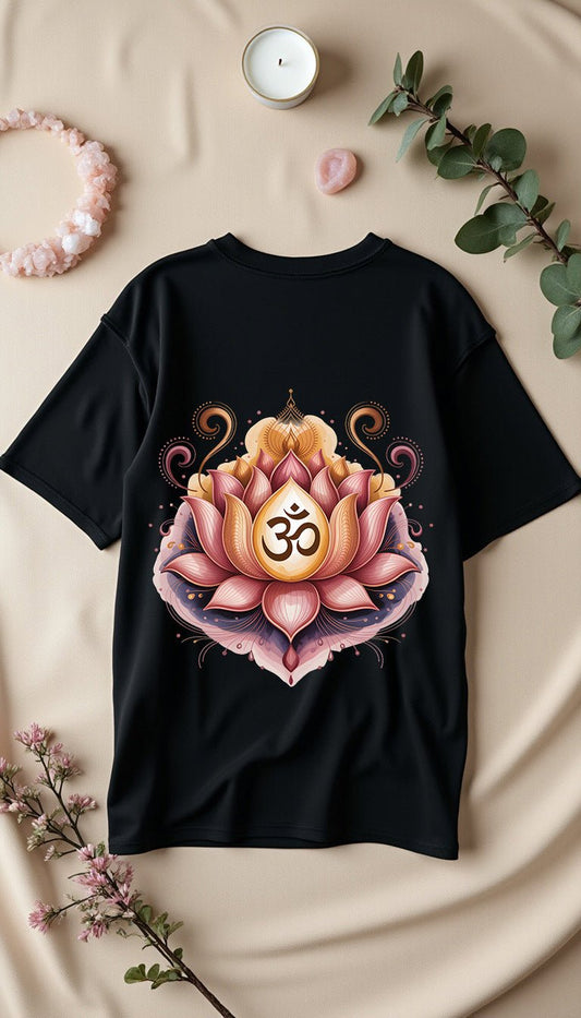 Lotus Om Symbol - Cosmic Flow Oversize Shirt - Lunaura